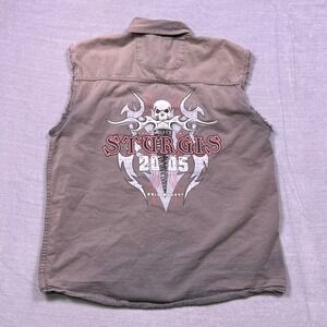Biker Design Mens Sturgis 2005 Black Hills Rally Sleeveless Button Up Shirt L